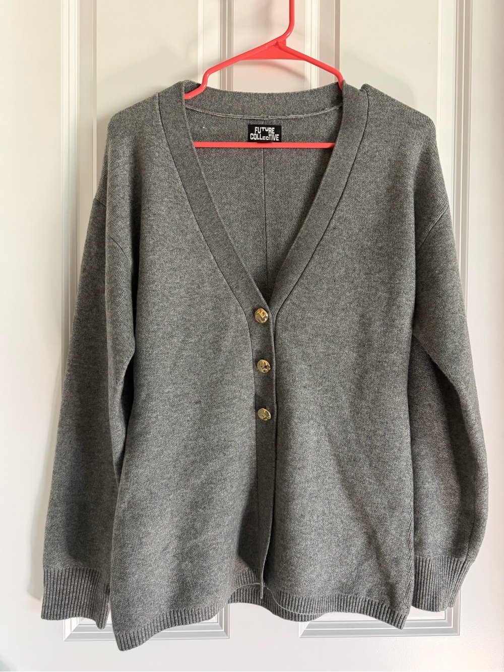 Gray V-Neck Button Cardigan Sweater